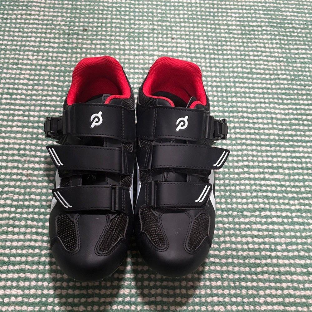 Peloton Black Cycling Shoes with Red Accents